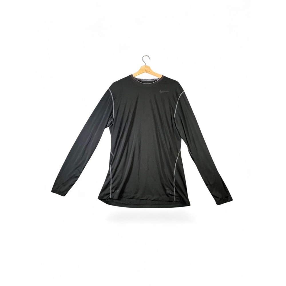 Nike Pro Dri-FIT Mens Large Black Long Sleeve Compression Shirt Grey Stitching